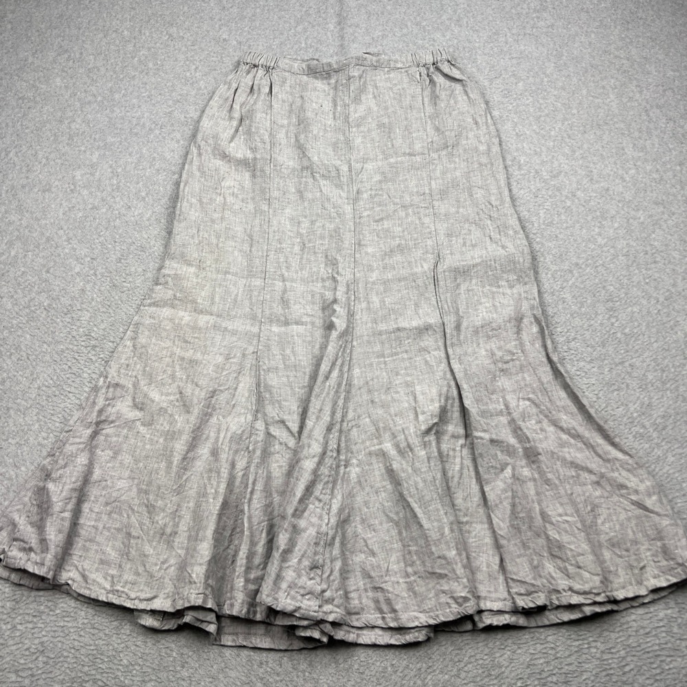 FLAX Maxi Skirt Womens Medium Gray 100% Linen Pull On Stretch Flowy Boho Trumpet